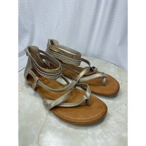 Jellypop Metallic Gold Rhinestone Gladiator Sandals Women 6.5 Strappy Boho Flat